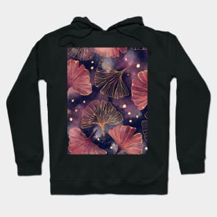 Watercolor Golden Ginko Leaves on Dark Blue Hoodie